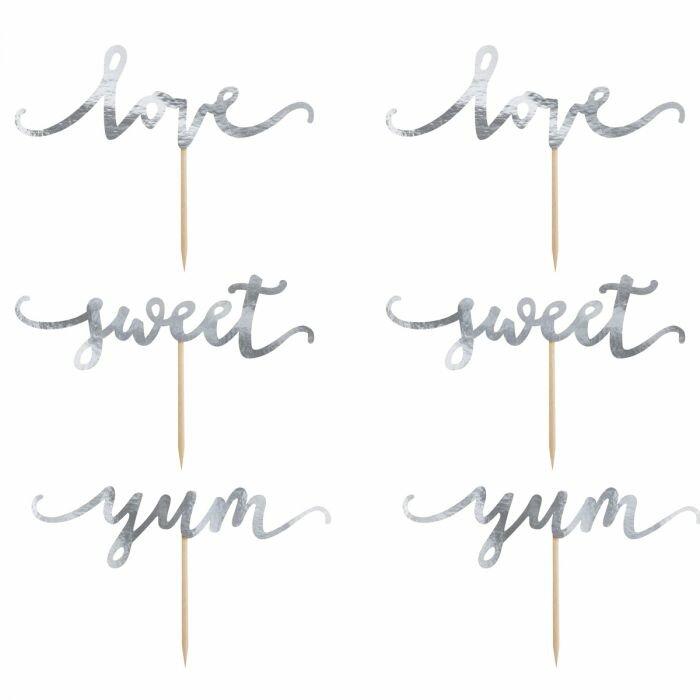 PartyDeco Cupcake Toppers Love Zilver Set/6