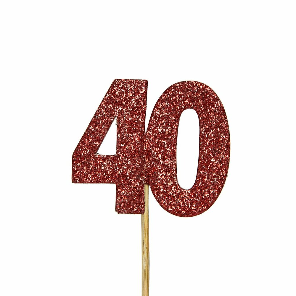 AH Glitter &#039;40&#039; Numeral Cupcake Toppers Ruby pk/12