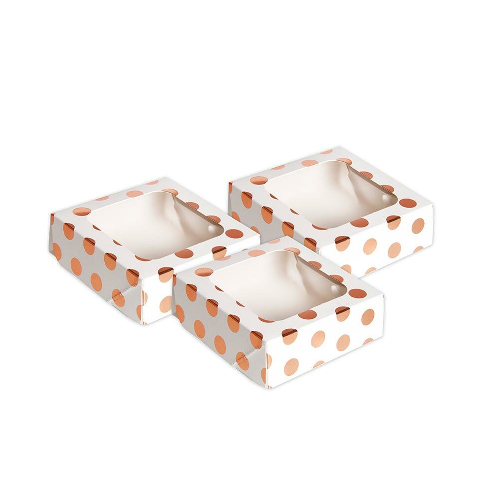 AH Rose Gold Polka Dot Small Square Treat Boxes pk/3