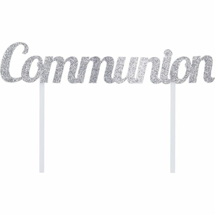 AH Silver Glitter Communion Cake Topper