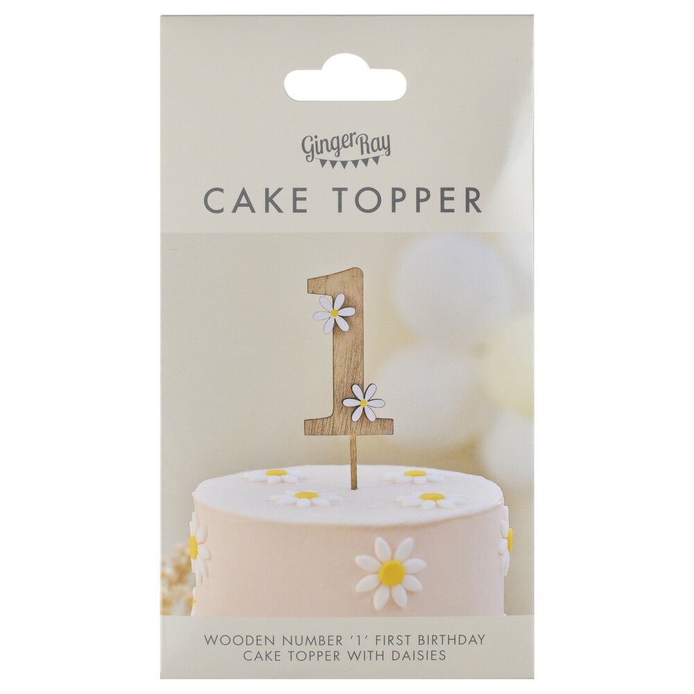 Ginger Ray Wooden Daisy 1st Birthday Cake Topper