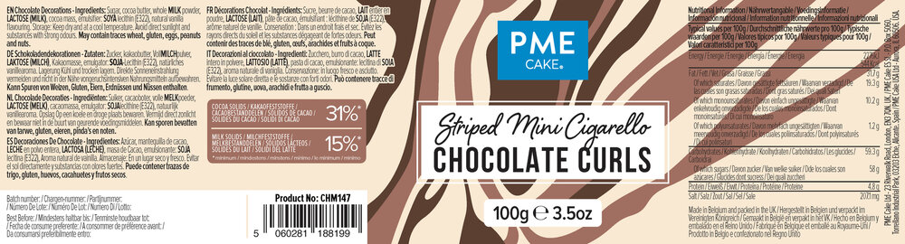PME Chocolate Curls - Gestreepte Mini Cigarellos 100g