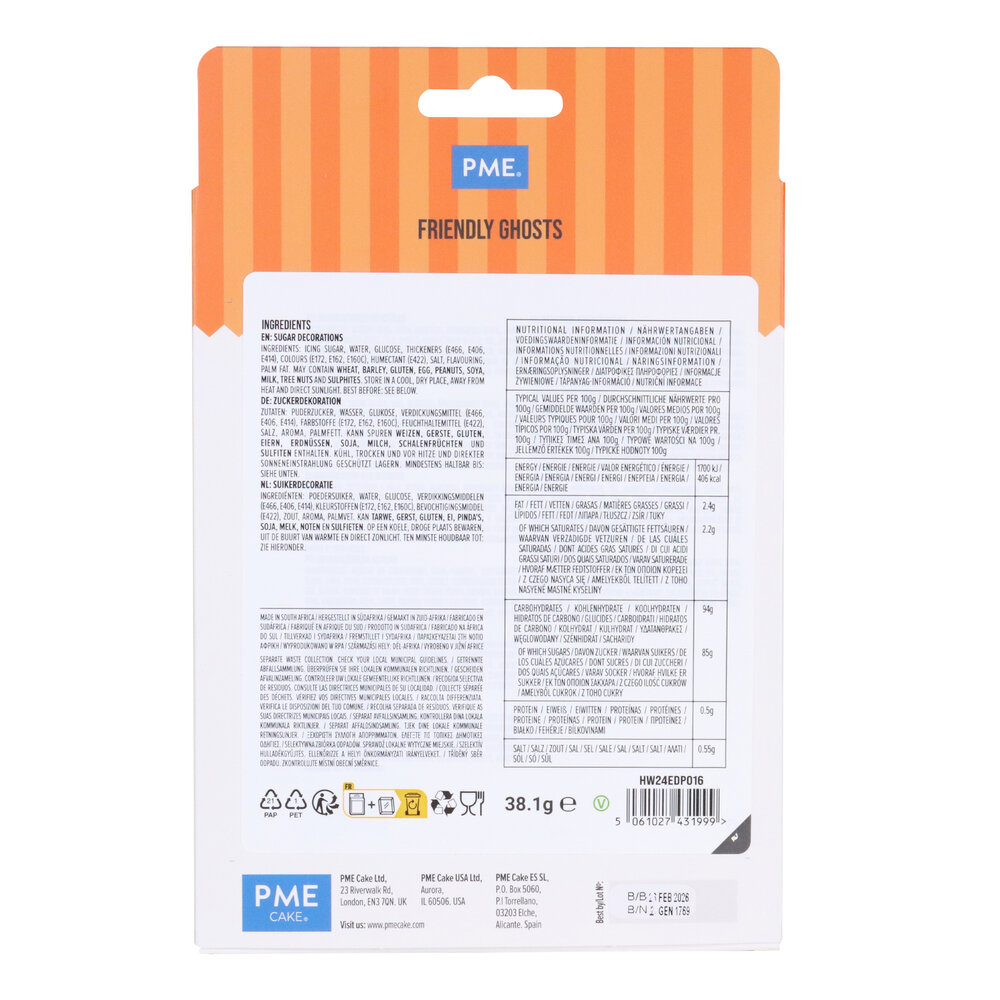 PME Halloween Suikerdecoraties - Vriendelijke Spoken (12 stuks)