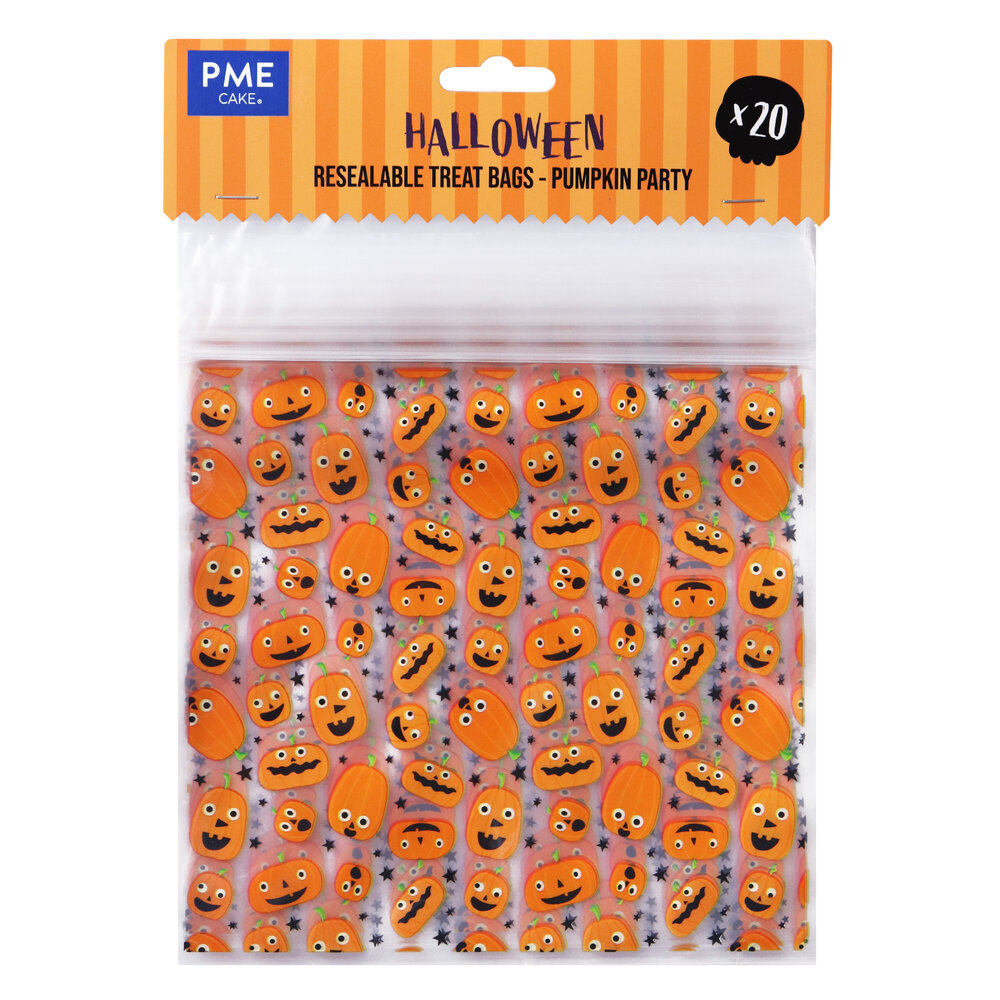 PME Halloween 20 Plastic Hersluitbare Feestzakjes - Pompoenfeest