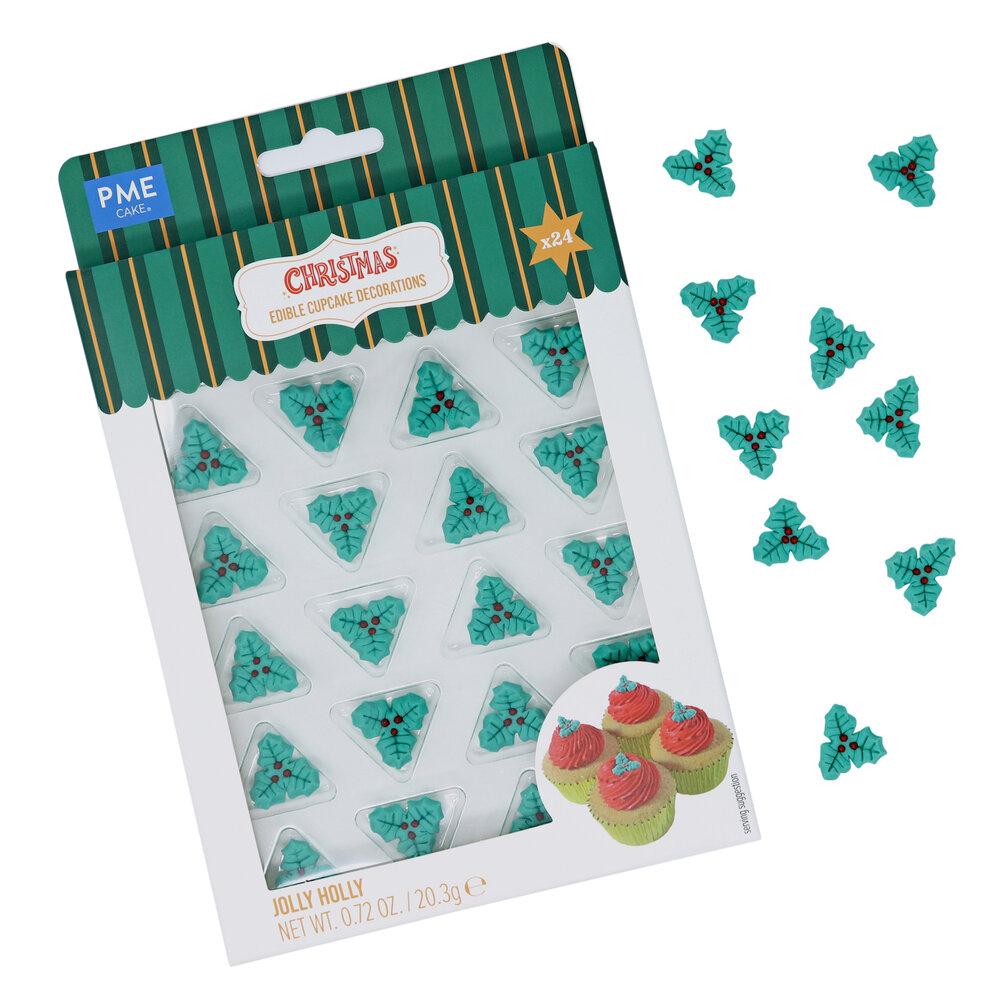 PME Kerst Eetbare Suikerdecoraties - Vrolijke Hulst 24 stuks