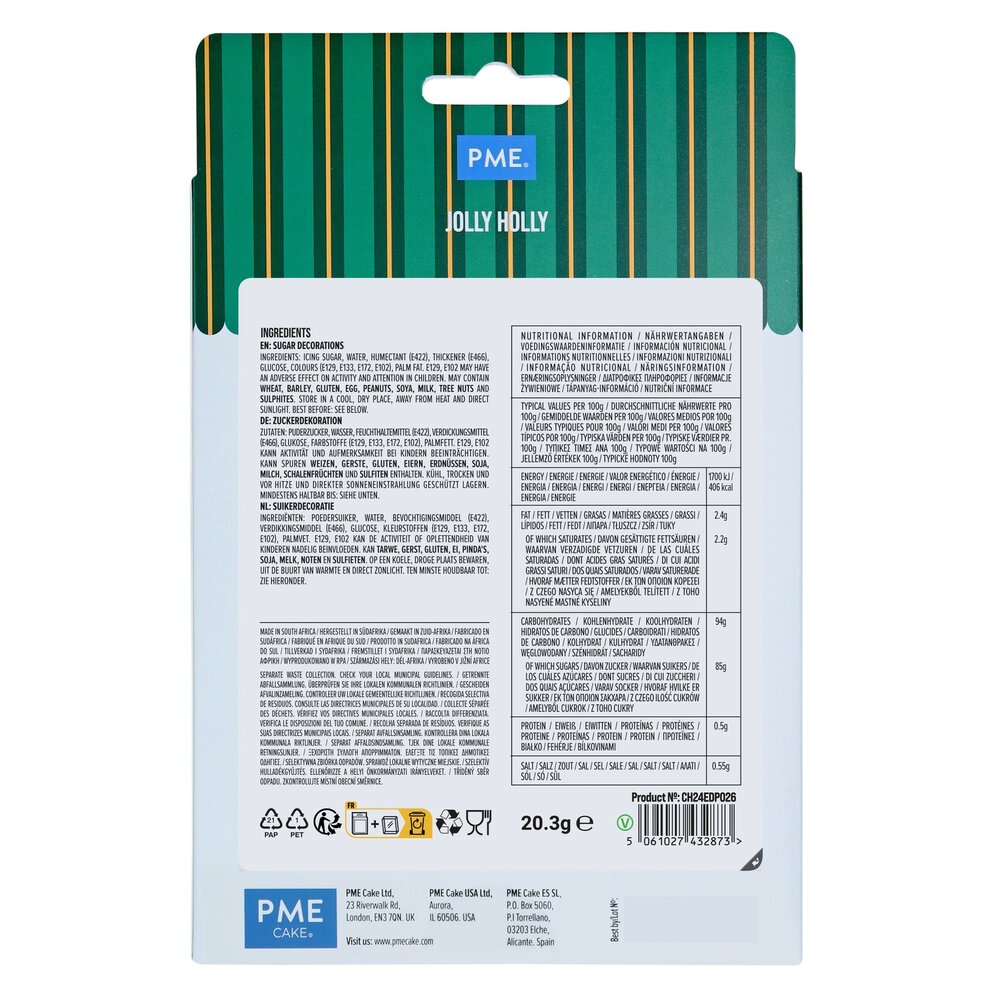 PME Kerst Eetbare Suikerdecoraties - Vrolijke Hulst 24 stuks