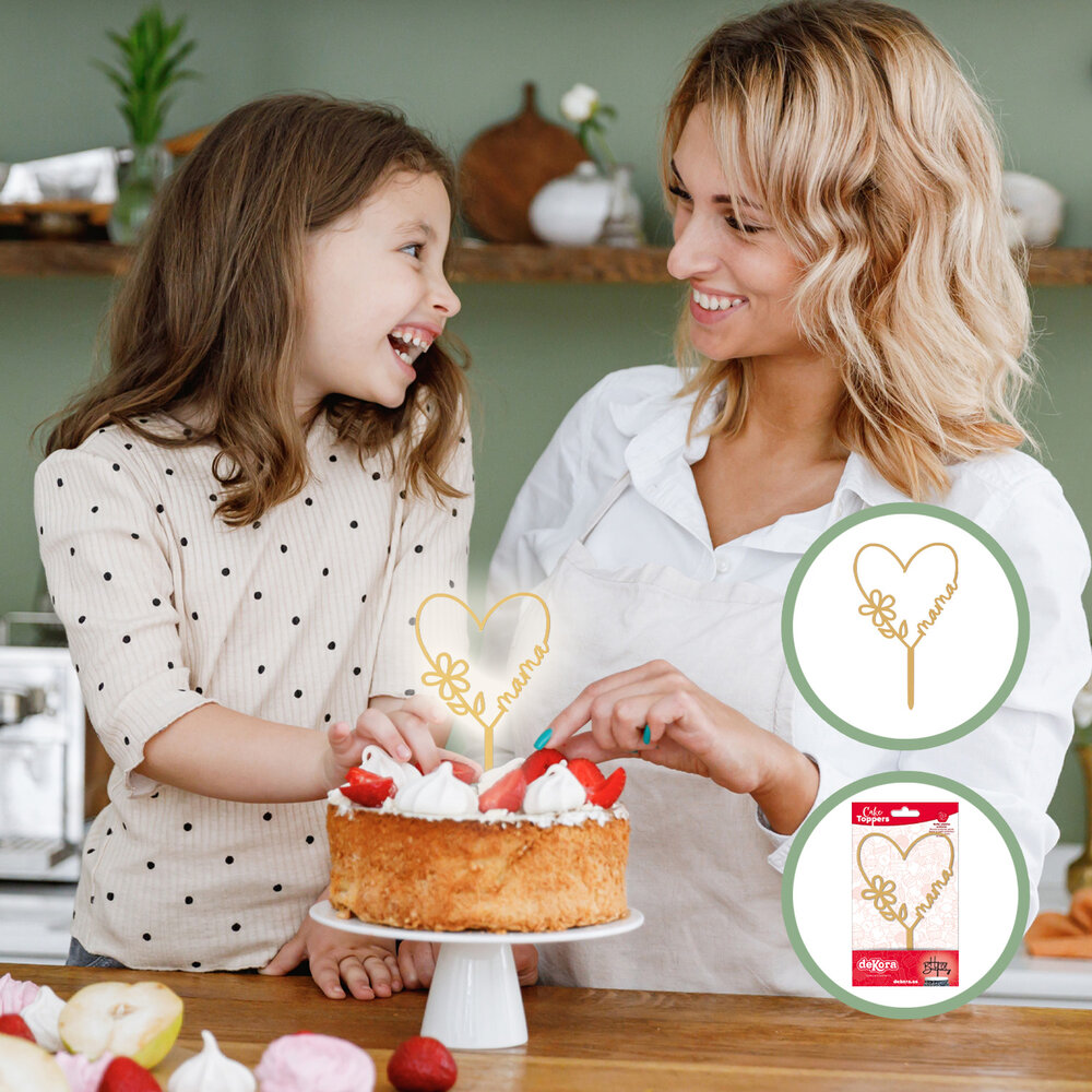 Dekora Cake Topper Gold Mama Heart 16X11cm
