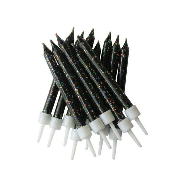 AH Glitter Candles Black pk/12