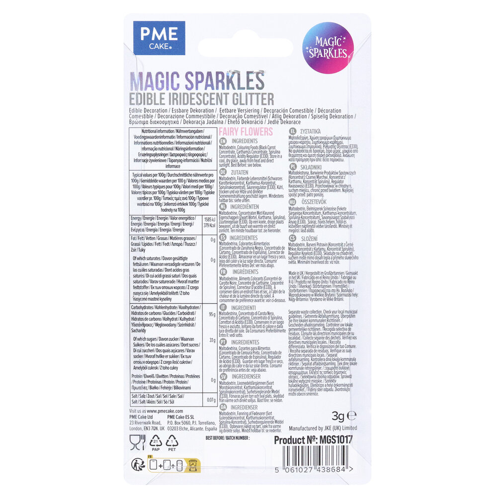 PME Magic Sprinkles, Eetbare Iriserende Glittervlokken &ndash; Fee&euml;nbloemen (3g)