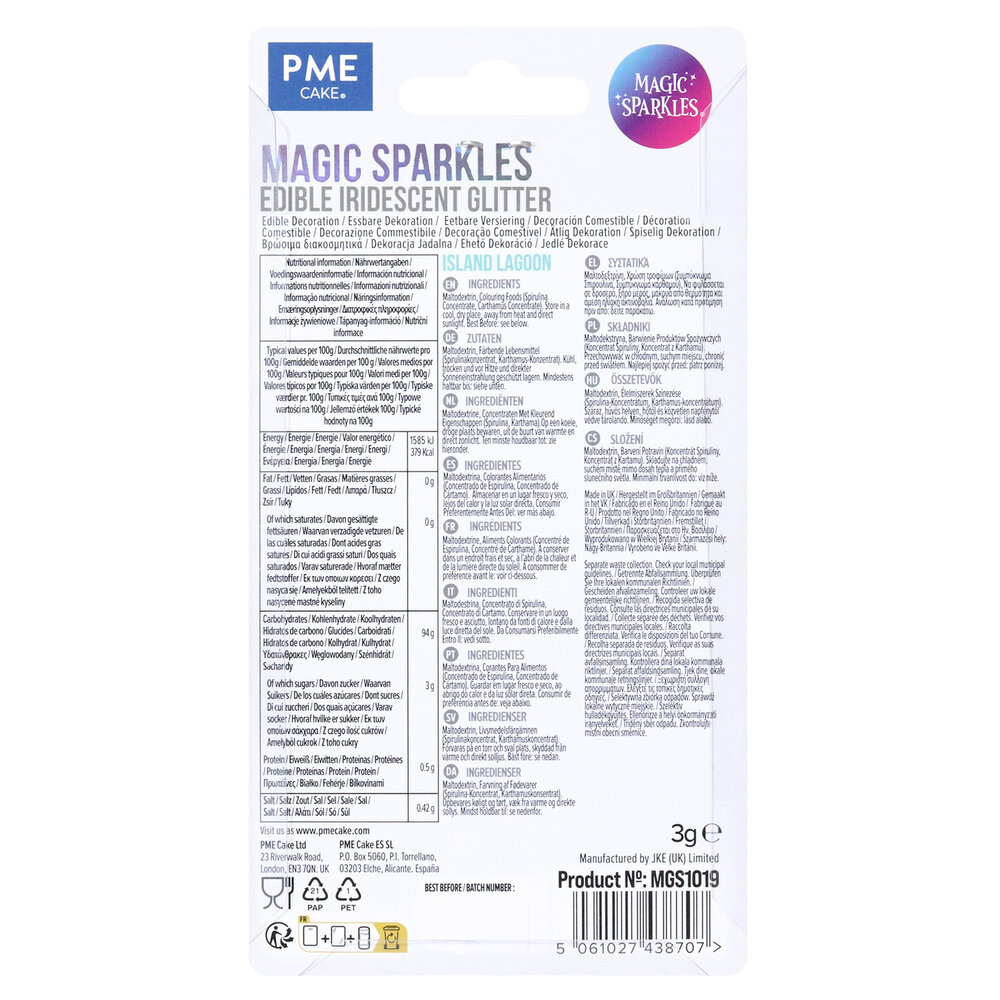 PME Magic Sprinkles, Eetbare Iriserende Glittervlokken &ndash; Eiland Lagune (3g)
