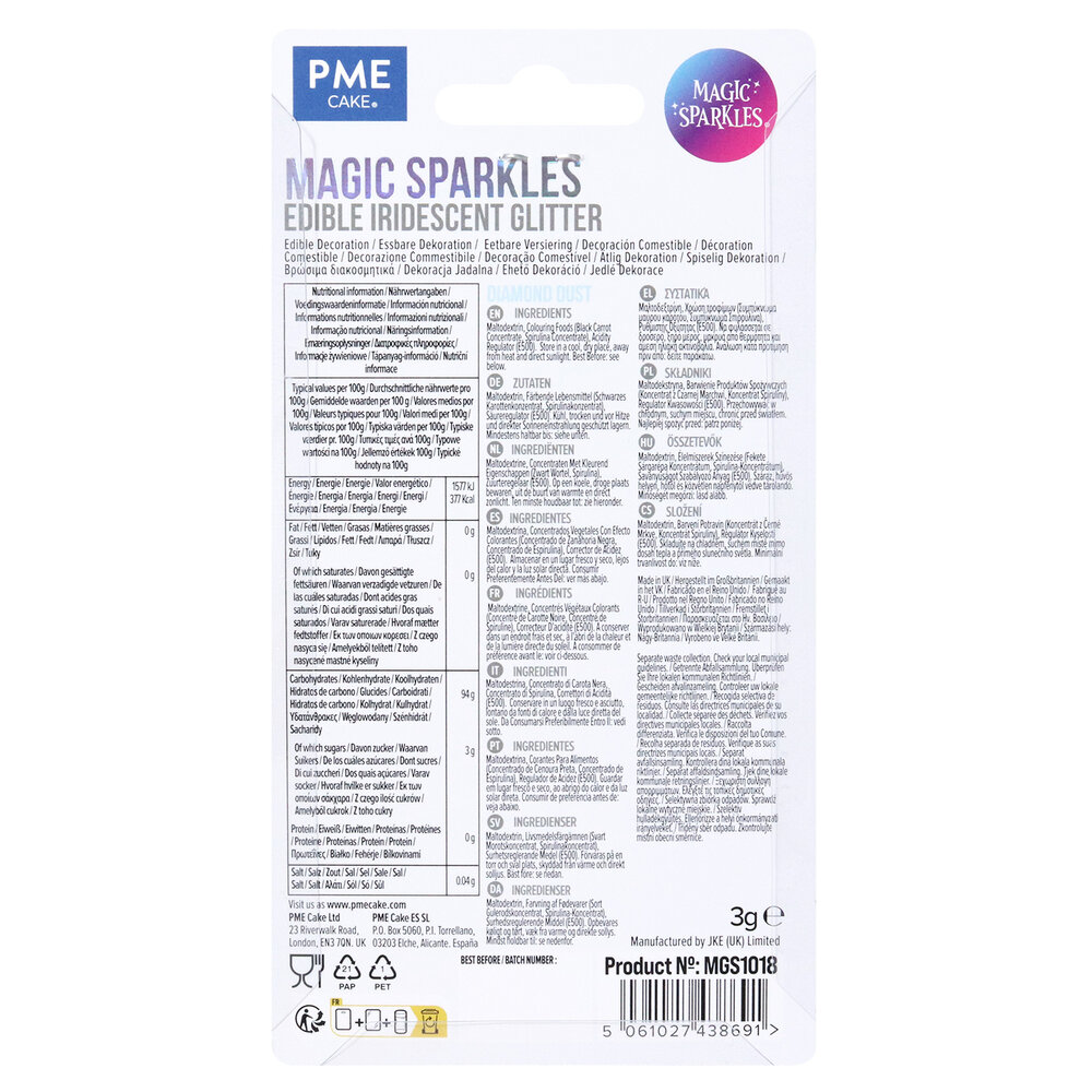 Magic Sprinkles, Eetbare Iriserende Glittervlokken &ndash; Diamantstof (3g)