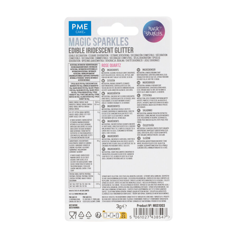 PME Magic Sprinkles, Eetbare Iriserende Glittervlokken &ndash; Rozenkwarts (3g)