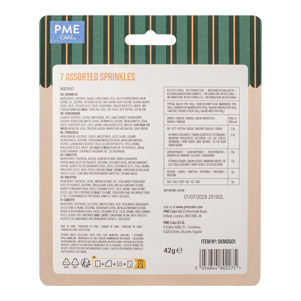 PME 7-pack assorti sprinkels &ndash; Metallic 42g