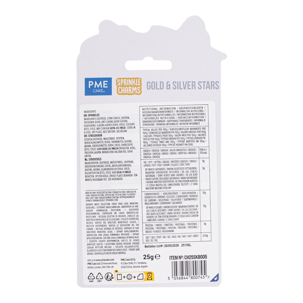 PME Kerstnovelty Sprinkle Charms - Gouden &amp; Zilveren Sterren 25g
