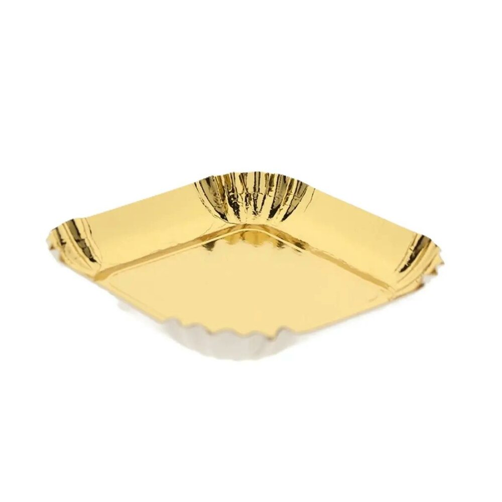 Quadratisches Goldenes Gebaecksch&auml;lchen mit Riffelrand 6,5&times;6,5 cm &ndash; 25 St&uuml;ck.