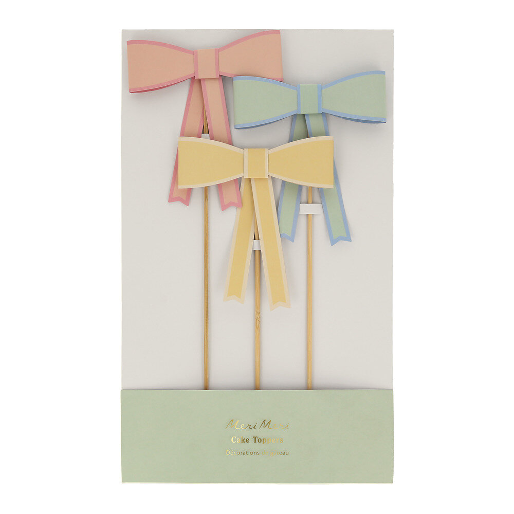 Meri Meri Pastel Bow Cake Toppers &ndash; Pack of 3