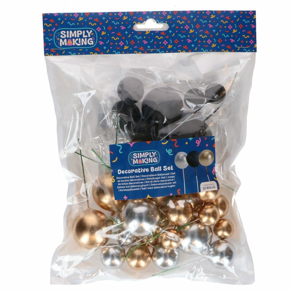 Simply Making Decoratieballen Metallic Goud Zilver &amp; Zwart 32 stuks