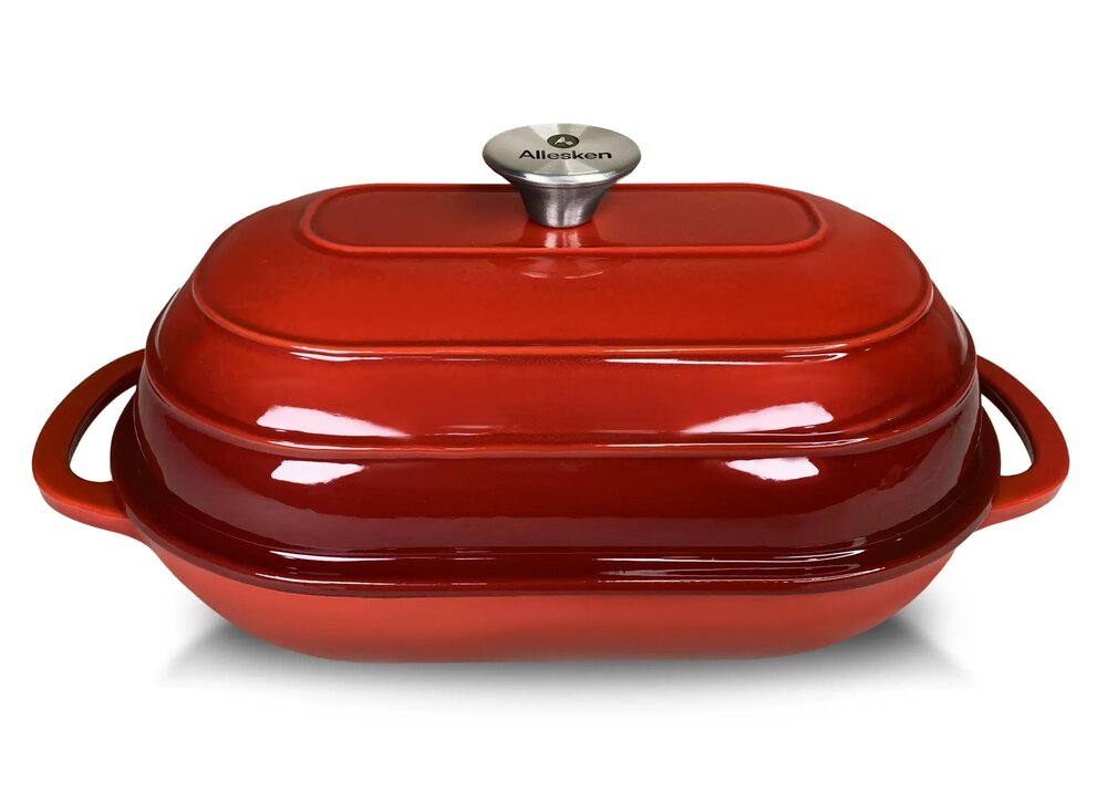 Allesken Rodeluxe Gietijzeren Broodbraadpan Ovaal Rood 2,6 L