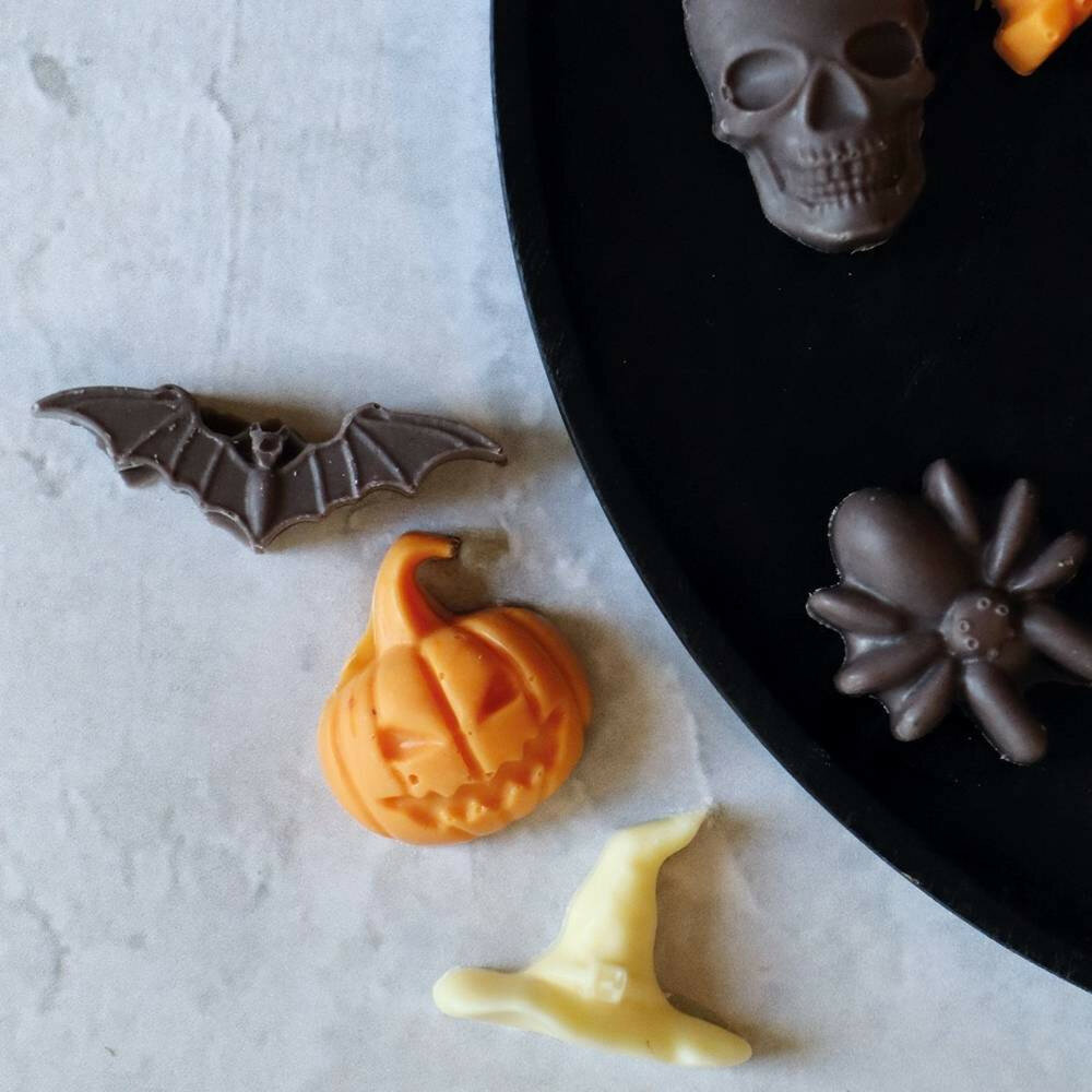 Siliconen Halloween Chocolade- en Snoepvorm &ndash; Spin, Pompoen &amp; Doodskop