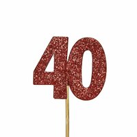 AH Glitter &#039;40&#039; Numeral Cupcake Toppers Ruby pk/12