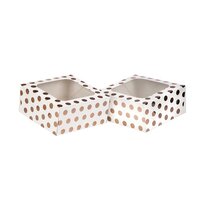AH Rose Gold Polka Dot Square Treat Boxes 16 x16cm pk/2