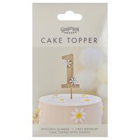 Ginger Ray Wooden Daisy 1st Birthday Cake Topper