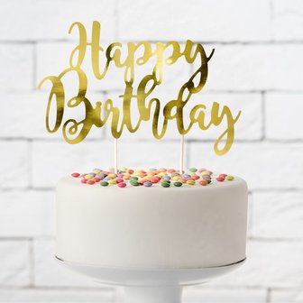 PartyDeco Cake Topper Happy Birthday Gold