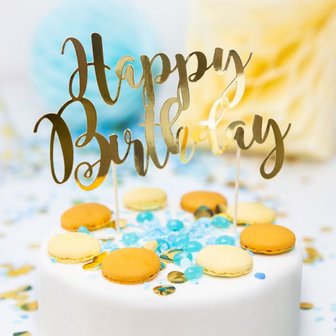 PartyDeco Cake Topper Happy Birthday Gold