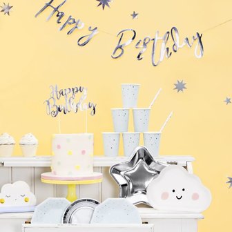 PartyDeco Cake Topper Happy Birthday Silver