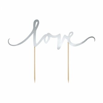 PartyDeco Cake Topper Love Silver