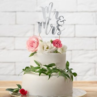 PartyDeco Cake Topper Mr &amp; Mrs Silver