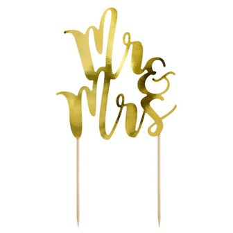 PartyDeco Cake Topper Mr &amp; Mrs Gold