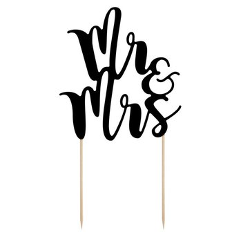 PartyDeco Taart Topper Mr &amp; Mrs Zwart