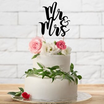 PartyDeco Cake Topper Mr &amp; Mrs Noir