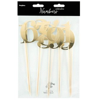 PartyDeco Cake Toppers Table Numbers Gold Set/11