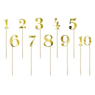 PartyDeco Cake Toppers Table Numbers Gold Set/11