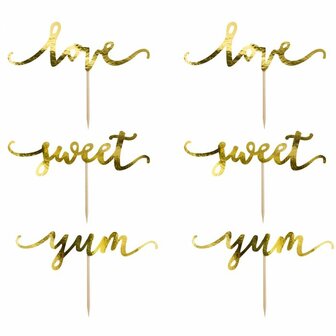 PartyDeco Cupcake Topper Love Gold 6-teilig