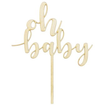 PartyDeco Wooden Cake Topper Oh Baby