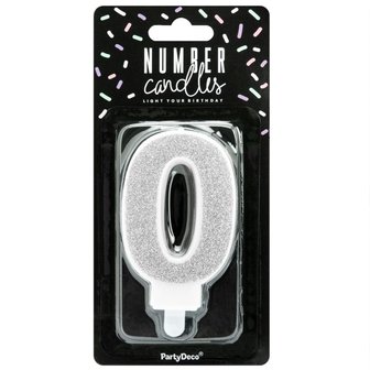 Party Deco Silver Birthday Candle Number 0 