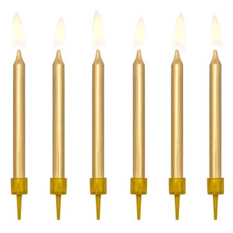 PartyDeco Birthday Candles Plain Gold 6cm pk/6