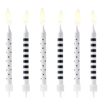 PartyDeco Birthday Candles Dots &amp; Stripes Black &amp; White pk/6