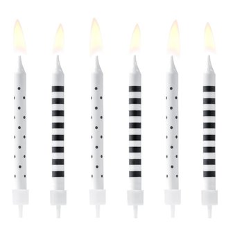 PartyDeco Bougies d&rsquo;anniversaire Pois et Rayures Noir &amp; Blanc