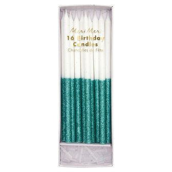 Meri Meri Green Glitter Dipped Candles pk/16