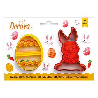 Decora Plastic Cookie Cutters Bunny And Decorated Eggs Set/2