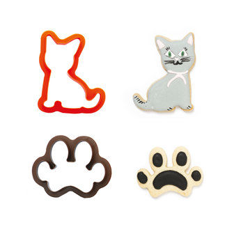 Decora Plastic Cookie Cutters Cat and Paw 2/st