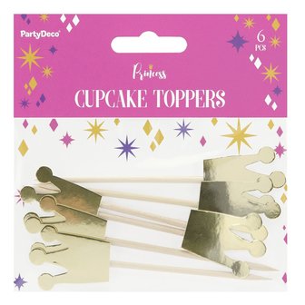 PartyDeco Cupcake Toppers Prinsessenkroon Set/6