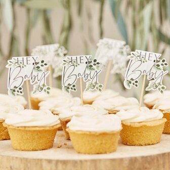 Ginger Ray Hey Baby Botanical Cupcake Toppers pk/12