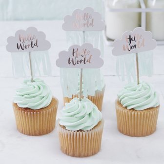 Ginger Ray Hello World Rose Gold Mint Cupcake Toppers pk/10