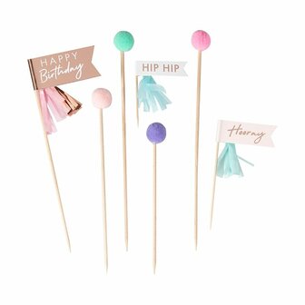 Ginger Ray Pom Pom Happy Birthday Cake Toppers