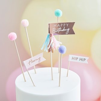 Ginger Ray Pom Pom Happy Birthday Cake Toppers